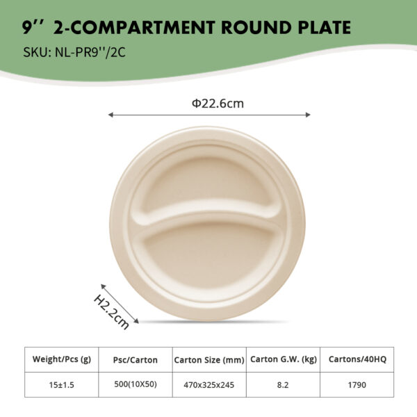 9" 2-Compartment Round Plate