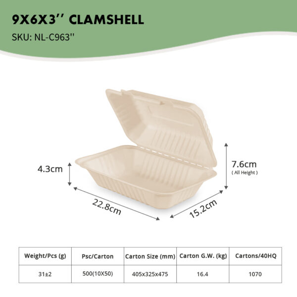 10x6" Lunch Clamshell, 1000ml​