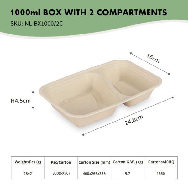 1000ml Box with 2 Compartments