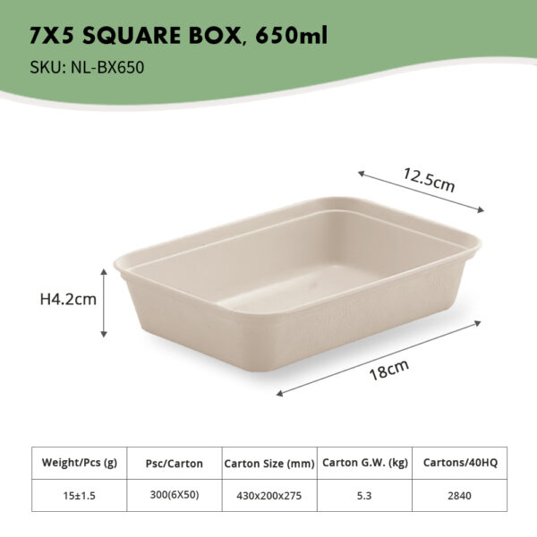 7x5" Square Box, 650ml