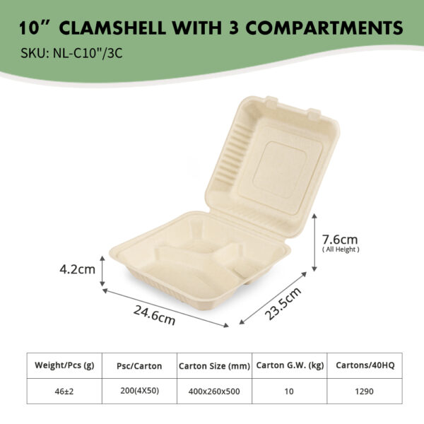 10" Clamshell with 3 Compartments