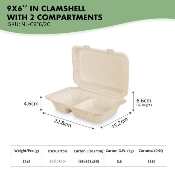 9×6" in Clamshell with 2 Compartments