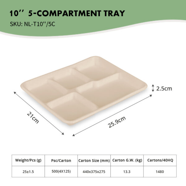 10" 5-Compartment Tray