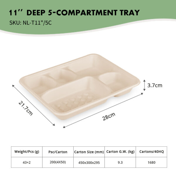 11" Deep 5-Compartment Tray